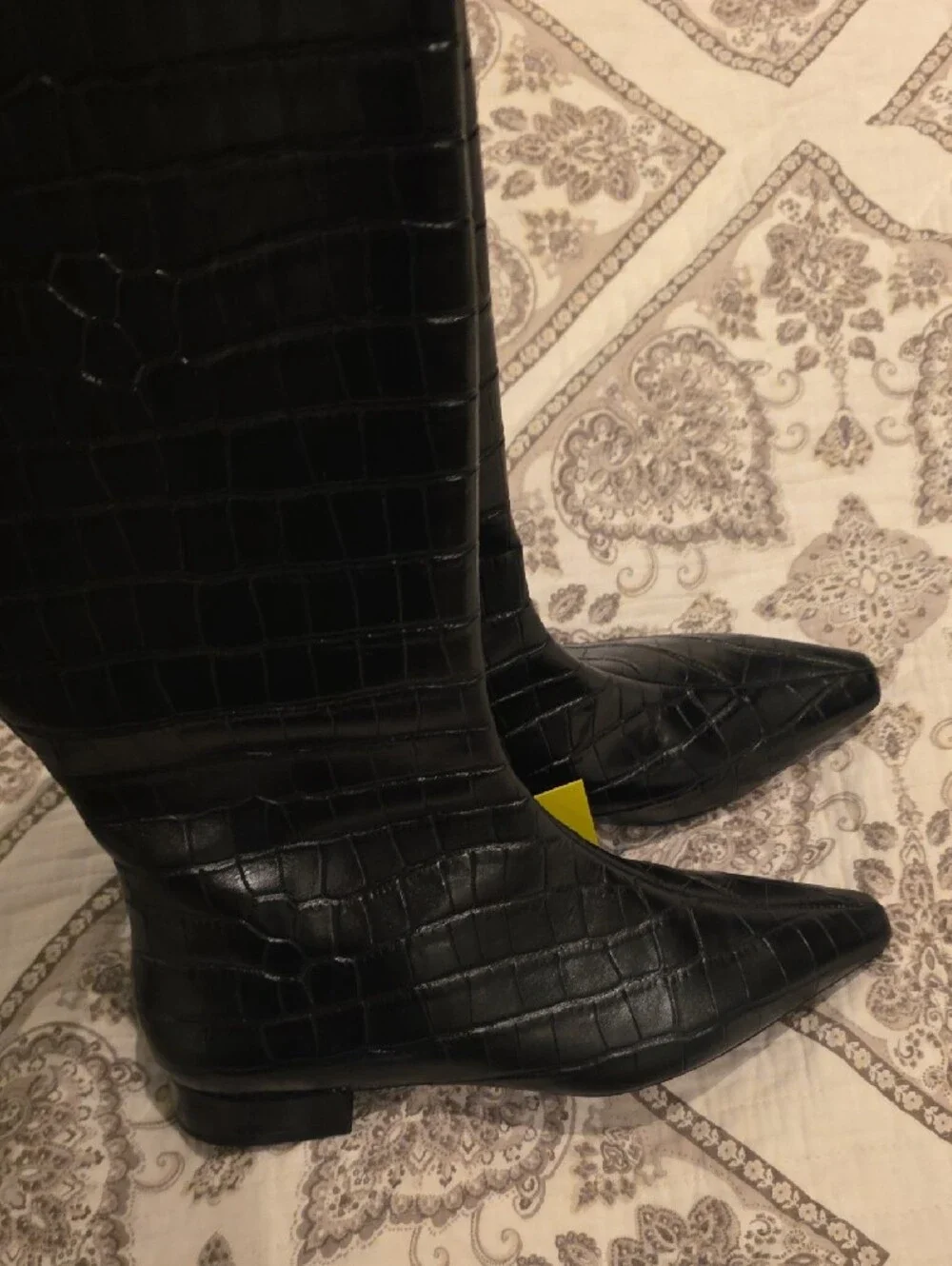 Gianni Bini Black Croc-Embossed Over-The-Knee Boots